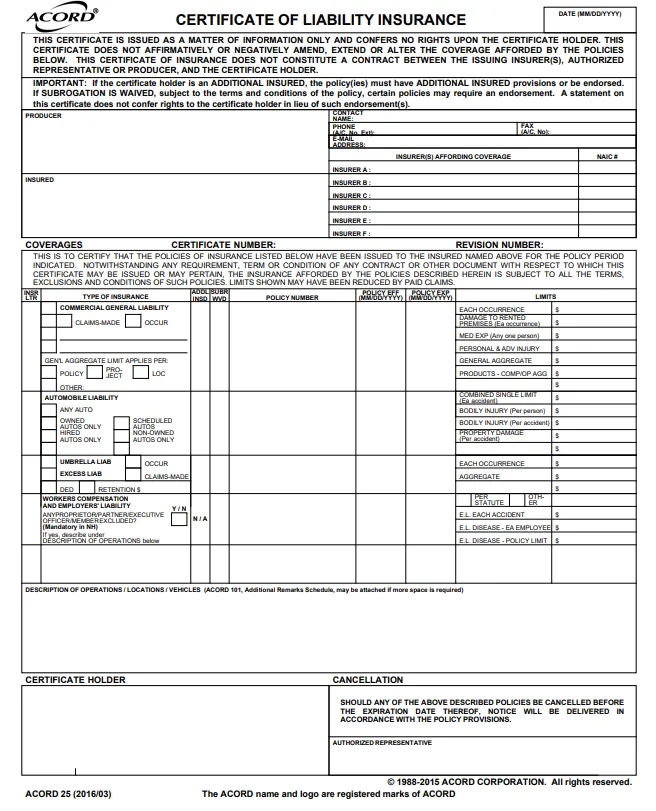 Insurance Certificate